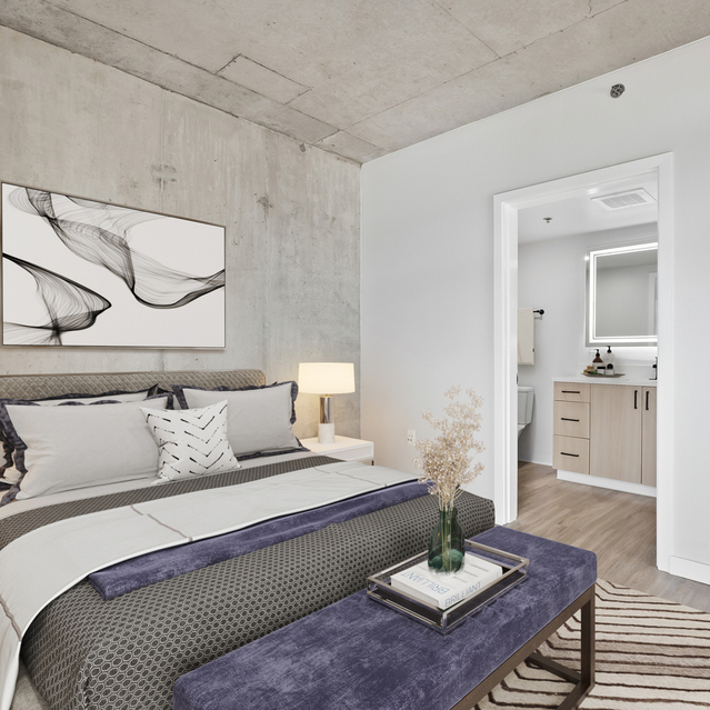 Asa Flats + Lofts - Master Bedroom with Ensuite Bathroom and Wood-styled Flooring