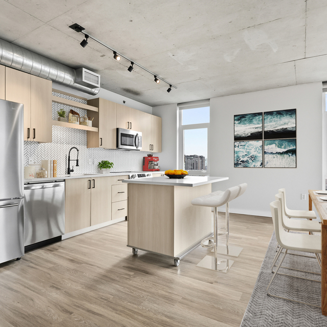 Asa Flats + Lofts - Premium Renovation - Fully-equipped Kitchen with Quartz Countertop, Stainless Steel Appliance Package and Dining Area