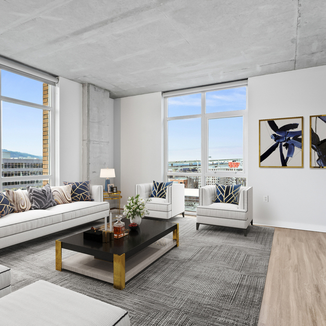 Asa Flats + Lofts - Premium Renovation - Spacious Living Room with Floor-to-Ceiling Windows and Wood-styled Flooring
